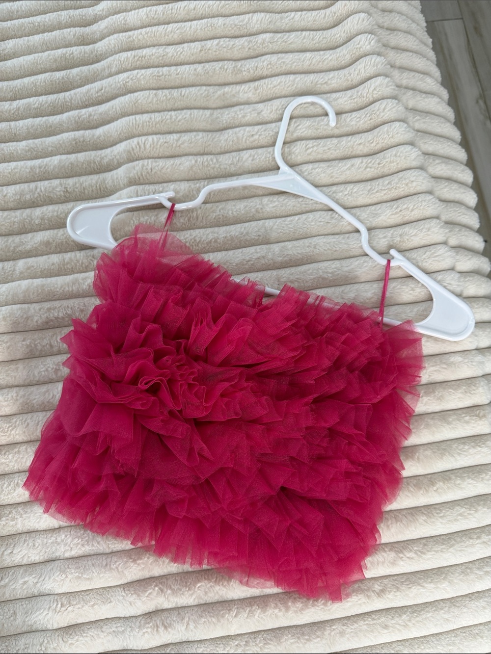 Ruffled Tulle Crop Top - Hot Pink